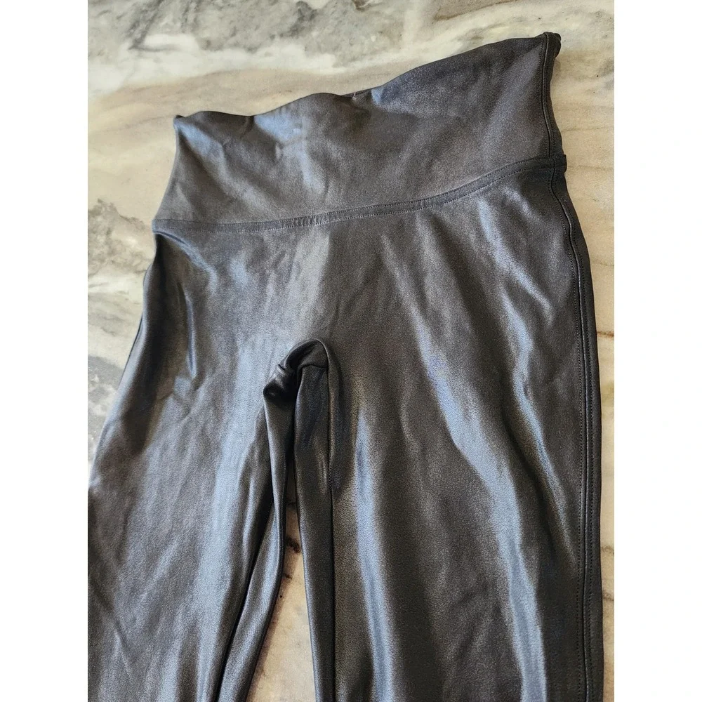 Spanx Black Coated Faux‎ Leather Leggings Full Length Size Small